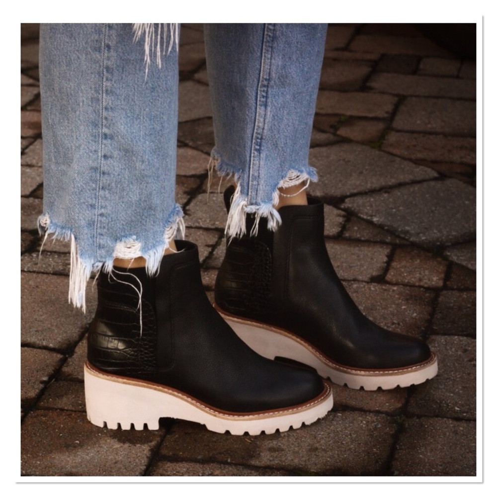 DOLCE VITA 'Rango' Black Vegan Leather Wedge Ankle Boots  NWOT